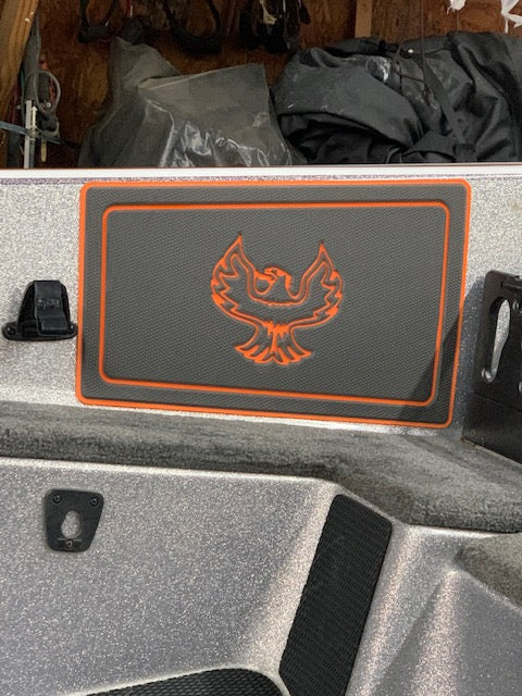 Dura-Deck Phoenix eva foam passenger reel bump pad in deep gray over sunset orange
