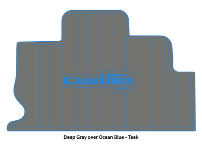 Dura-Deck Triton TR22 custom eva foam bass boat flooring in deep gray over ocean blue teak pattern