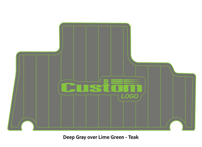 Dura-Deck Triton TR196 custom EVA foam bass boat flooring in deep gray over lime green teak pattern